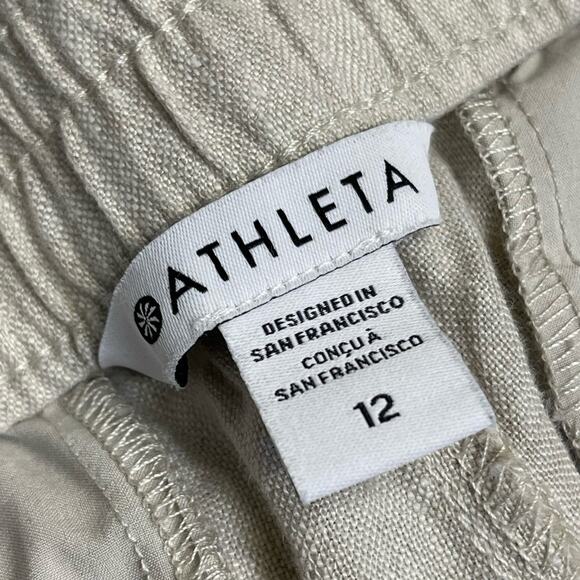 Athleta womens Linen Tapered Ankle Leg Pants Snap Pockets Natural Beige size 12 - Picture 9 of 12